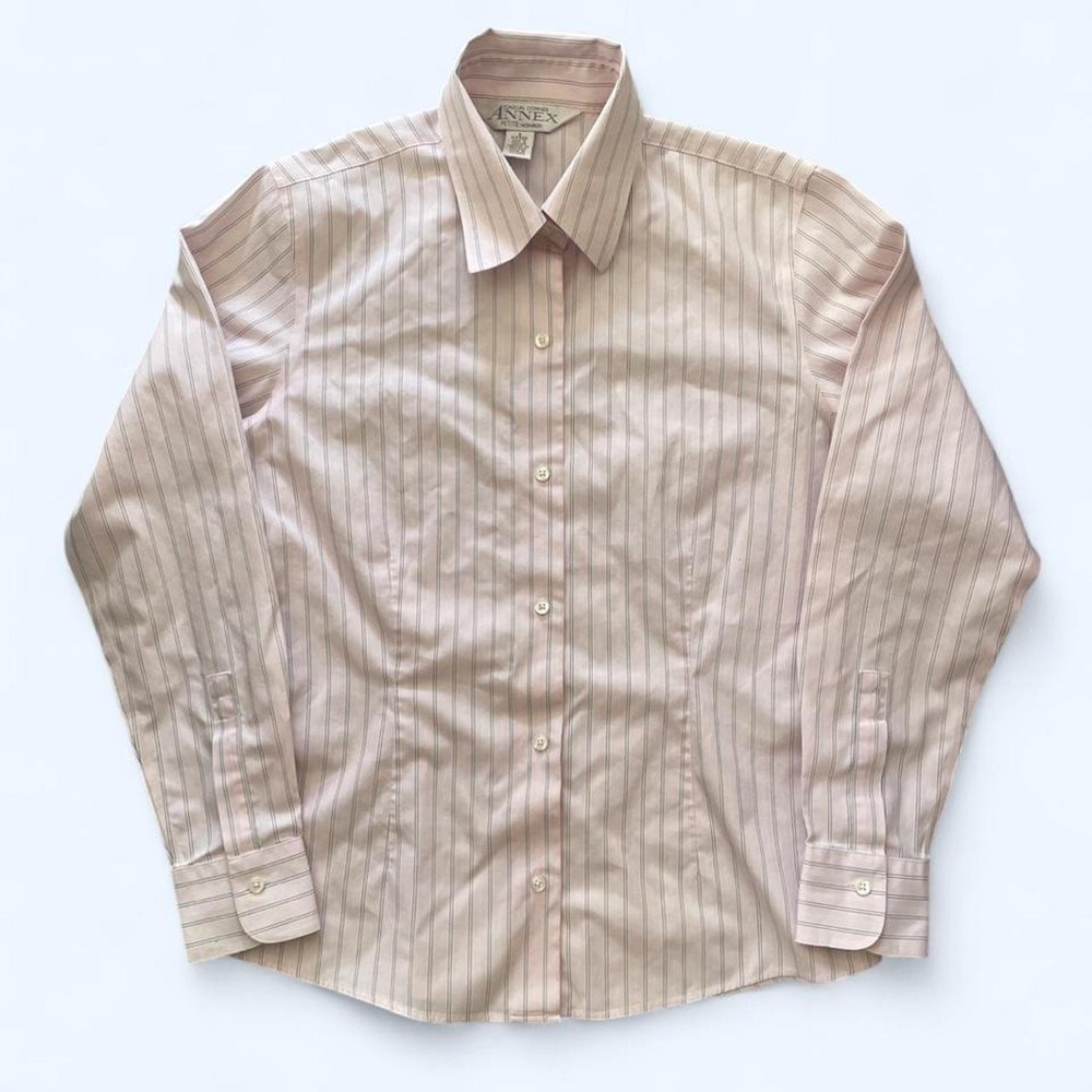 Annex Powder Pink Petite Fitted Pinstriped Shirt Long Sleeve Non Iron Size S